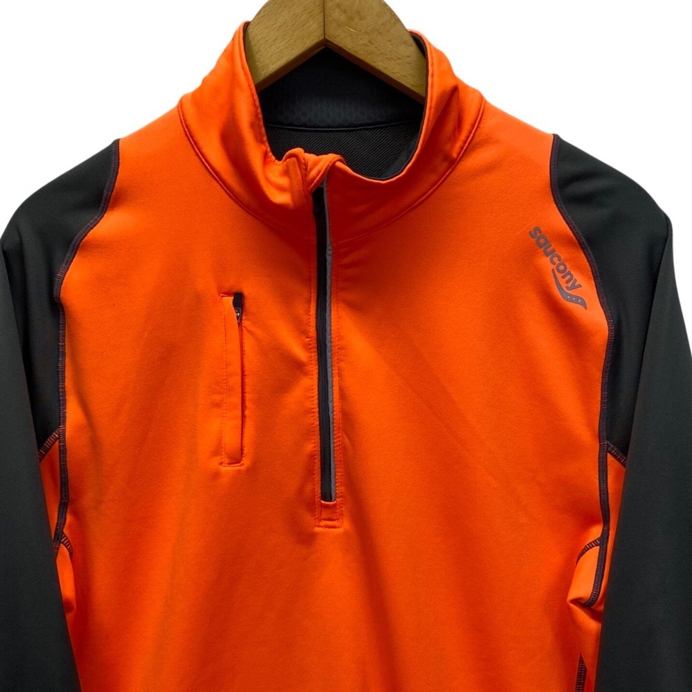 Saucony ViziPro 1/4 Zip Running Pullover Mens Med Orange Smoke Grey Reflective